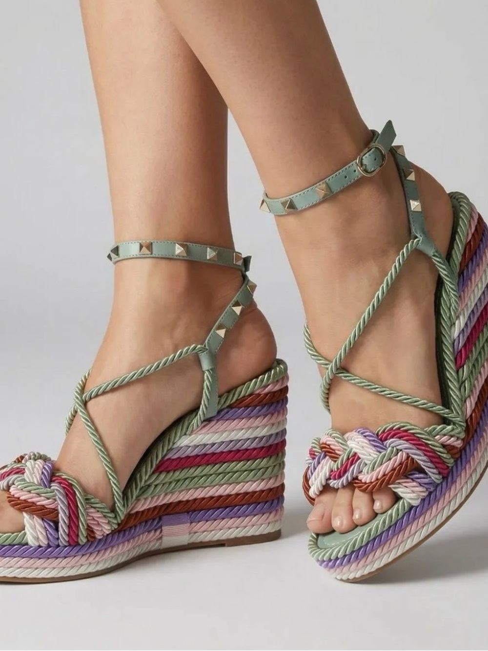 Valentino Garavani Rockstud Torchon Platform Wedge Sandals Size 37
